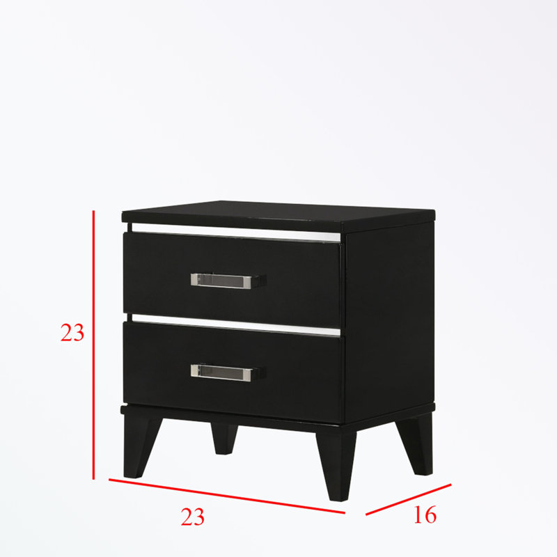 Table de chevet à structure en bois avec deux tiroirs et des pieds robustes