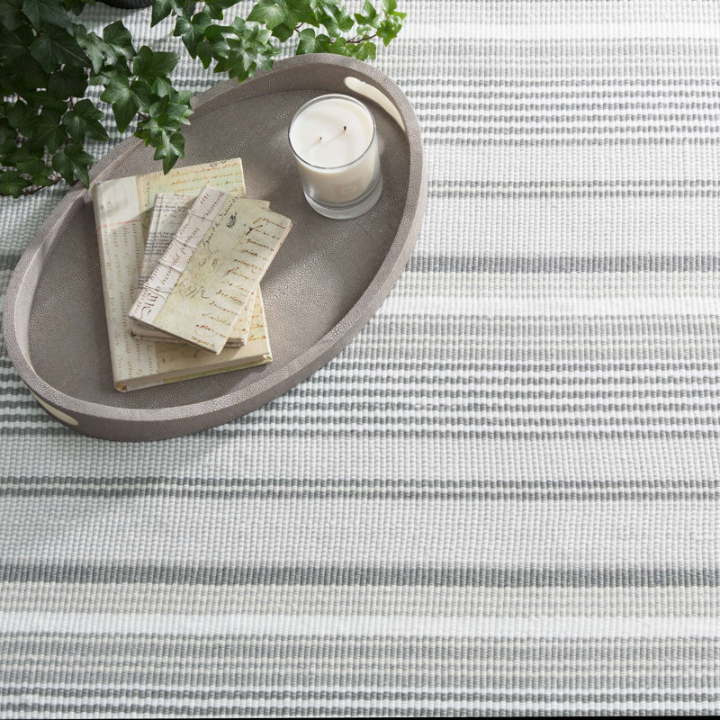Gradation Ticking Handwoven Cotton Rug, Rectangle 6' x 9'