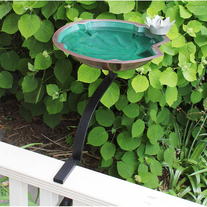 Antique Copper Lilypad Birdbath with Rail Mount Bracket