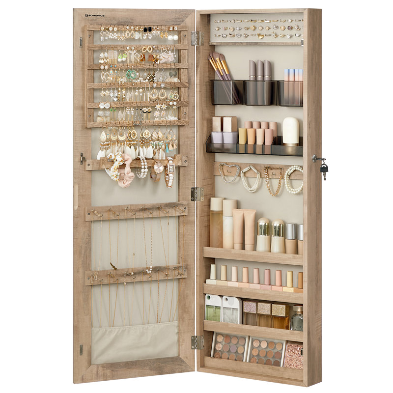 Armoire à bijoux avec miroir à suspendre, Chêne grillé