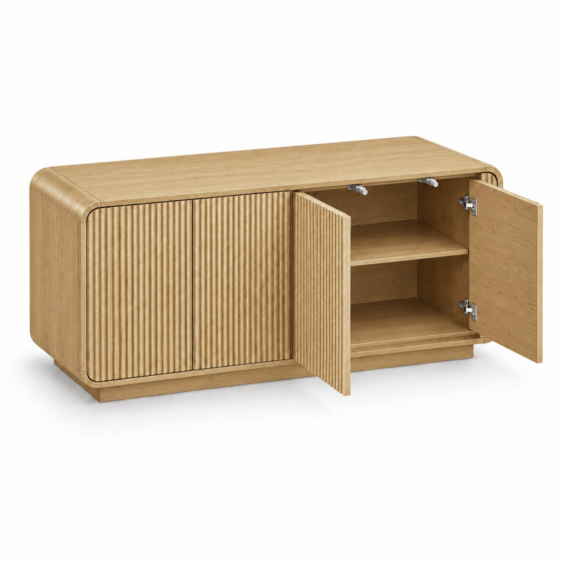 Buffet minimaliste à panneaux cannelés, sans poignées, idéal pour l'entrée, la cuisine, le salon et la chambre., Naturel
