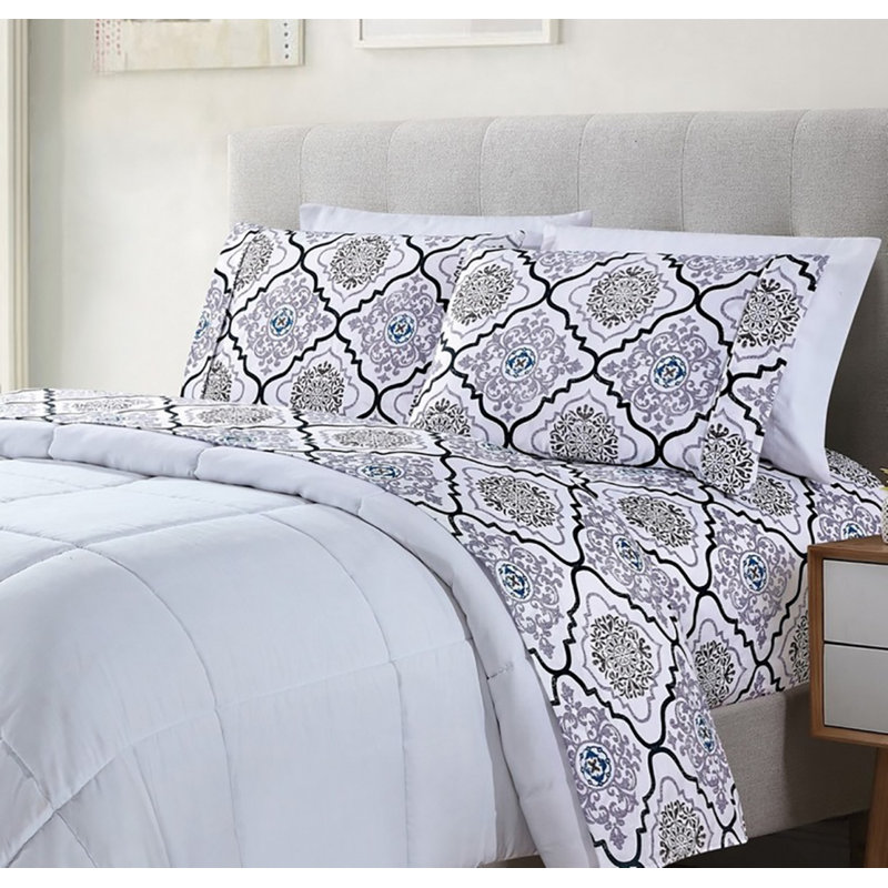 Egyptian Luxury 1800 Thread Count 4 pc Printed Sheet Sets, Floral, Lilac, King