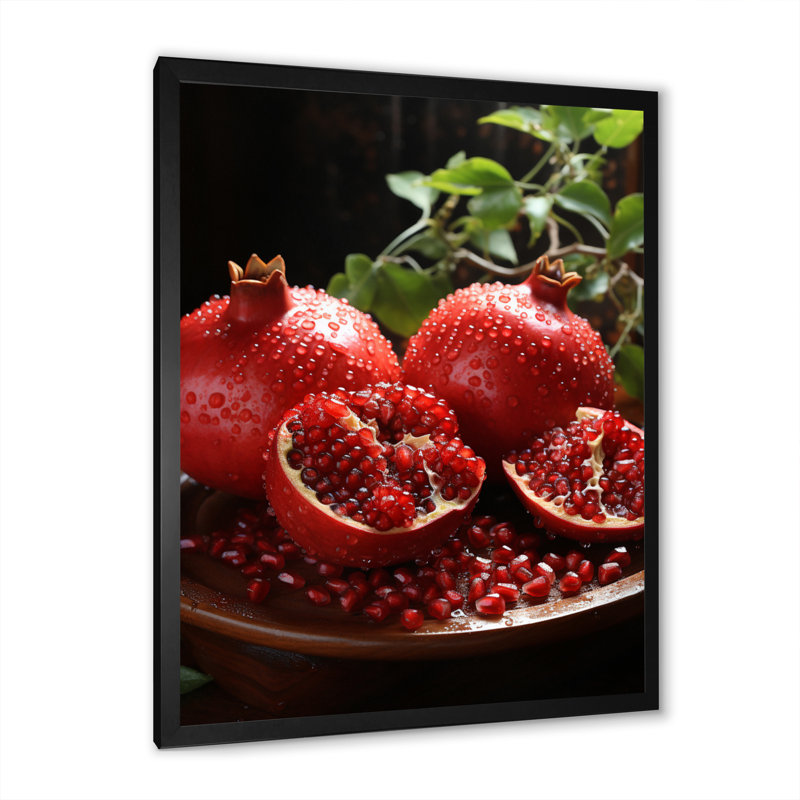 Fruit, grenade rouge, pointillisme I - ferme, impression d'art mural FDP72228, Cadre noir, H 20 po x l 12 po x P 1 po