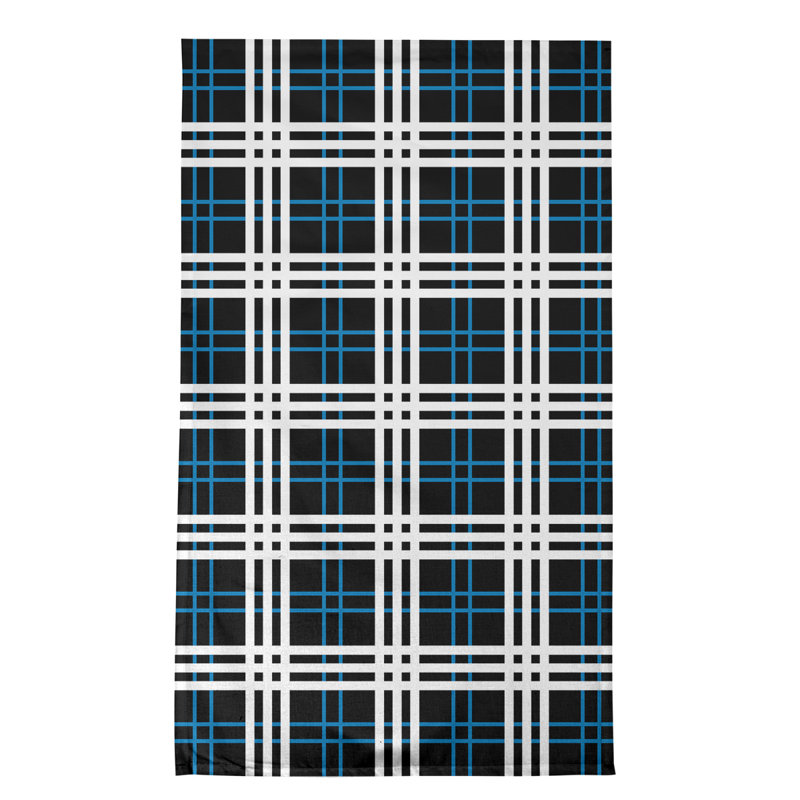 Plaid Tea Towel Kitchen Towel, Cotton Blend, Black/White/Blue