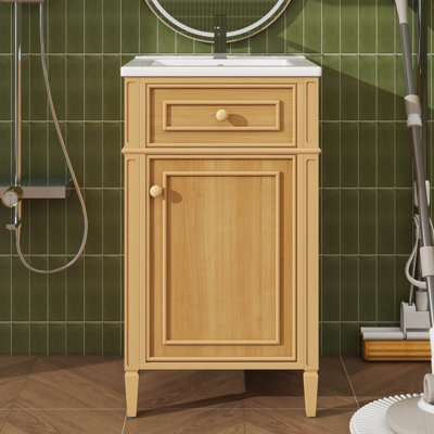 Meuble-lavabo de salle de bain avec lavabo, petite armoire de lavabo de salle de bain de 20 po avec 1 porte et 1 tiroir basculant, support de rangement et tablette réglable