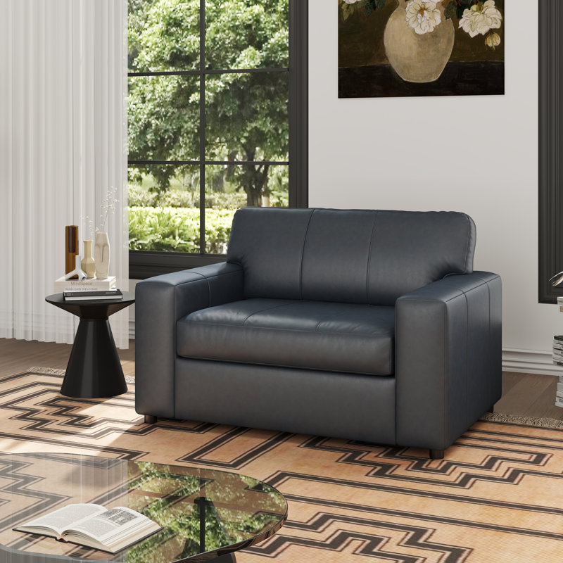 Latitude Run® Caro Leather Upholstered Cutler Lounge Chair, Blue Leather Match
