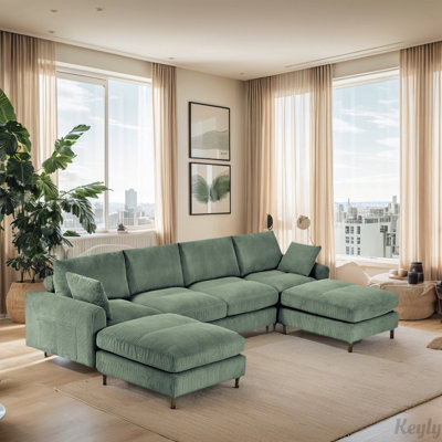 U-shaped convertible L-shaped corduroy sofa set with pillow and footstool