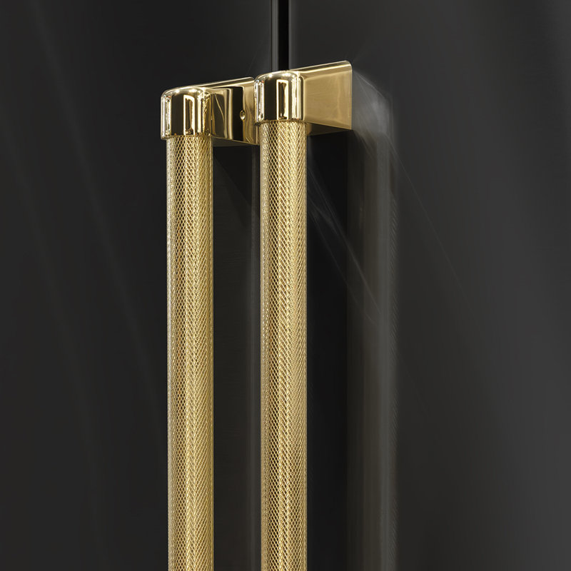 ZLINE Autograph 36 in. Counter-Depth Fridge w/ Water Dispenser in Black Steel & Gold Helix Handles, Gold