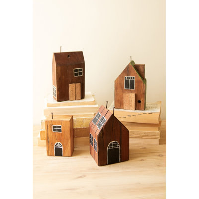 Kalalou Hand Painted Wooden Village Décor Collection Set of 4 - 9"H