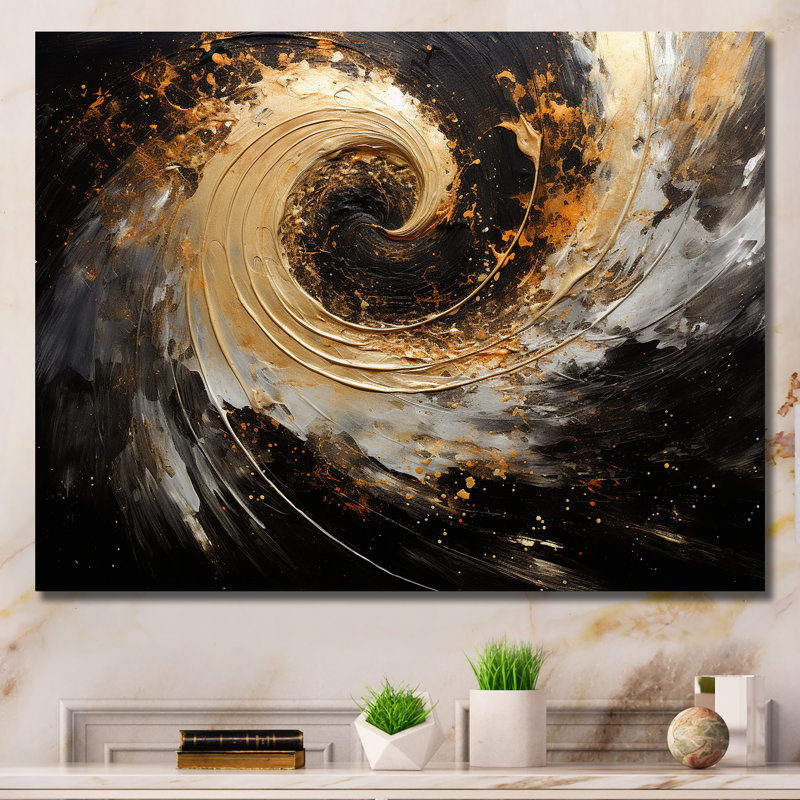 Celestial Contrast Spirals I - Décoration murale spirales abstraites, H 12 po x l 20 po x P 1 po, Toile tendue