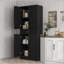 Armoire de cuisine autoportante avec tiroir et tablettes réglables, solution de rangement haute au fini noir vieilli