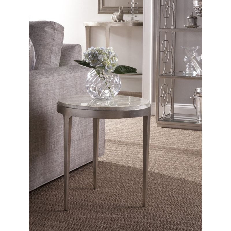 Gravitas Elegance 18" Round Metal End Table with Capiz Shell Inlay