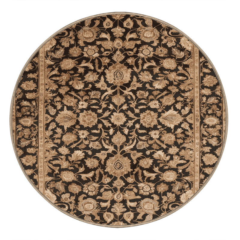 Tapis beige lavable à la machine, Rond 4 pi