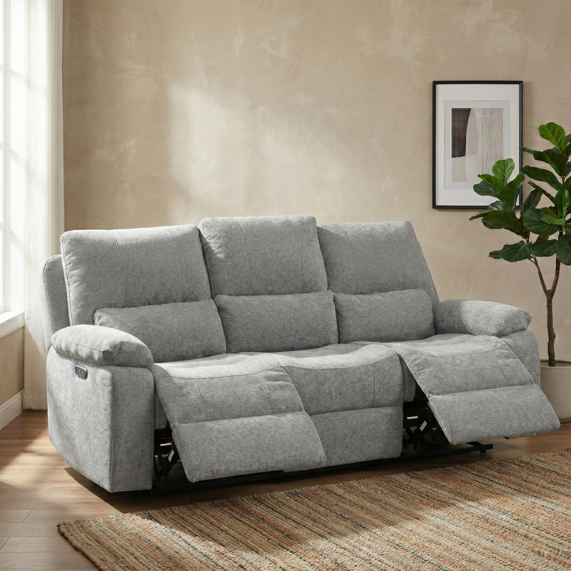 Tation Chenille Electric 3 Seater Reclining Sofa, Granite