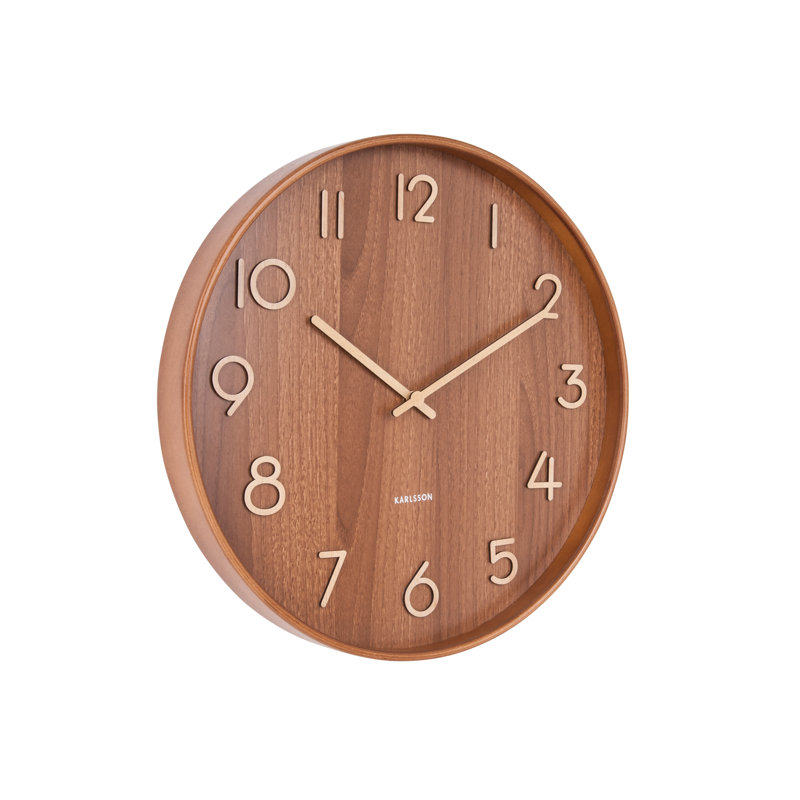 Pure Solid Wood Wall Clock, Brown, Large
