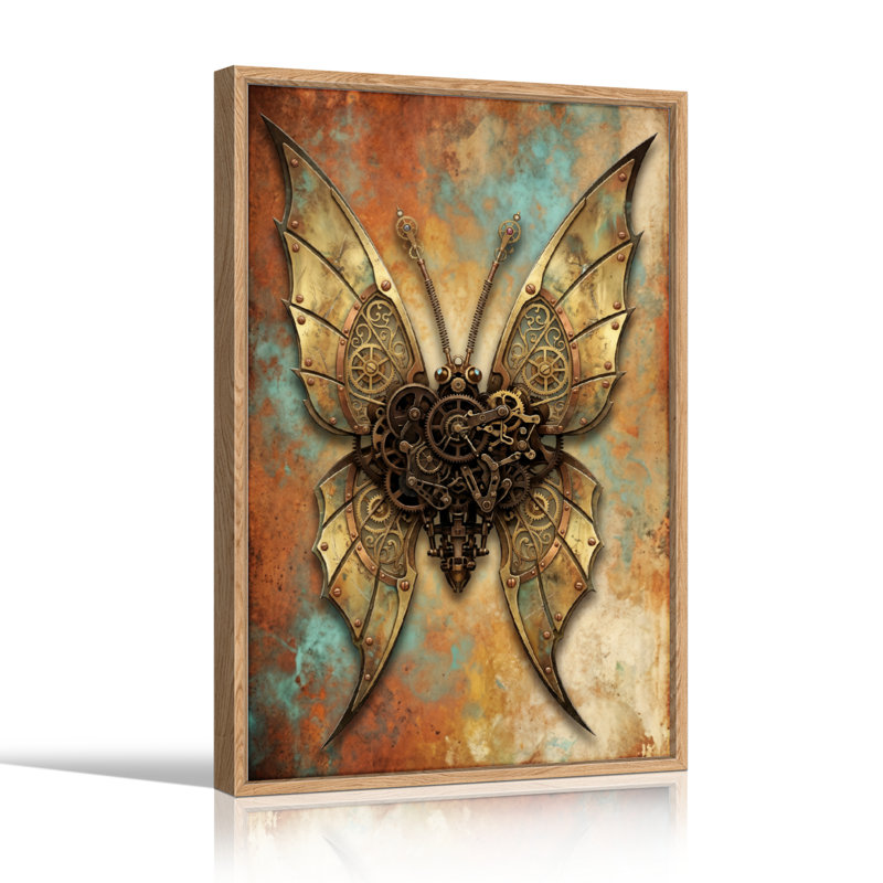 Ensemble de 1 tableau mural sur toile papillon steampunk, 48"H x 36"W, Naturel