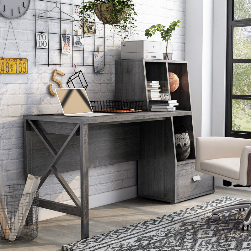 Theo Executive Desk with Power Outlet, Distressed Gray