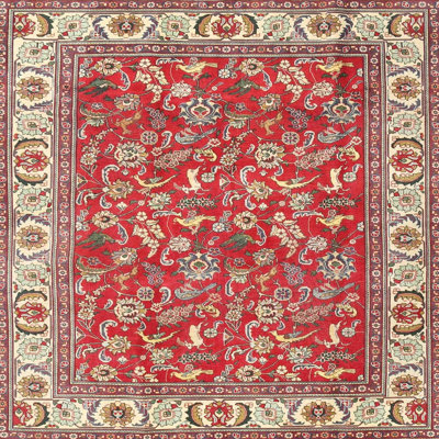Tapis floral rouge / ivoire