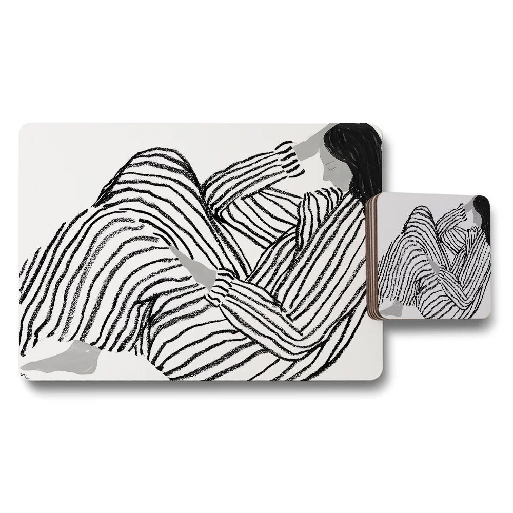 Abstract Striped Figure Placemat and Coaster Set for Dining