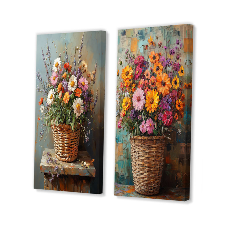 Ensemble de 2 pièces d'art mural Wildflowers, H 28 po x l 24 po, Toile tendue