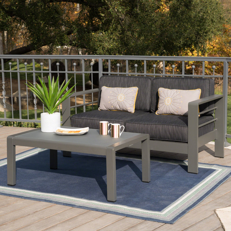 Ensemble de canapé avec coussins 2 pièces Alfinus Royalston, Cadre argenté / coussin gris foncé
