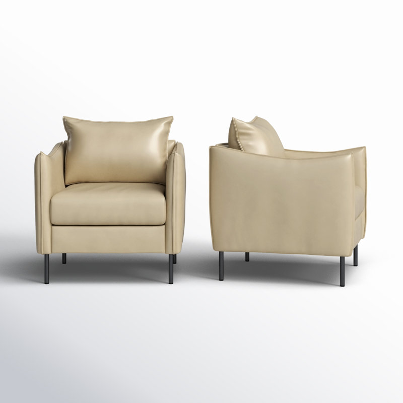 Eamor 30" W Modern Faux Leather Armchair with Unique Arms, Beige Faux Leather