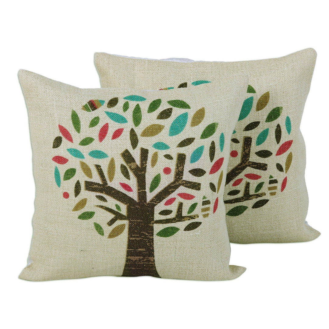 Floral Jute / Sisal Reversible Pillow Cover (Set of 2) Novica