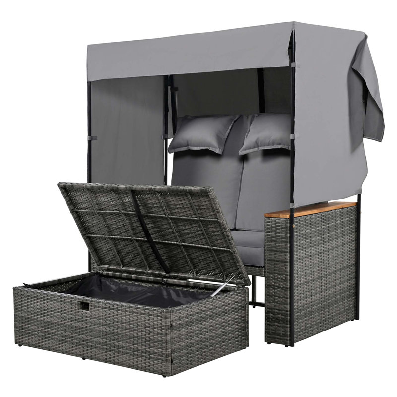 Outdoor Rattan Daybed With Multiple Functions And Comforts, Gray, Brown