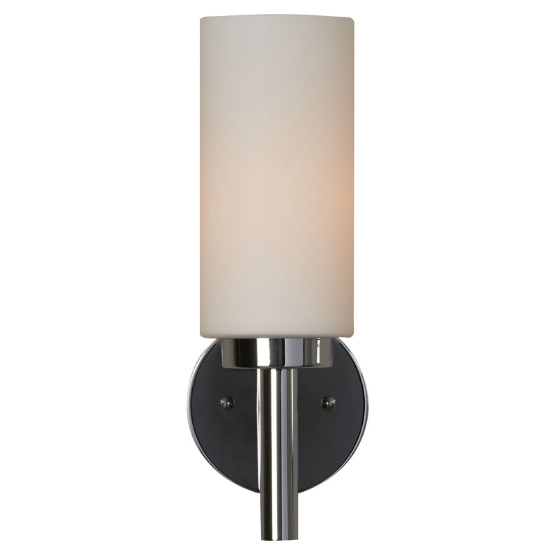 V2121 Aquilar 1-Light Indoor Chrome Wall Mount Sconce with White Cylinder Glass Shade, Chrome