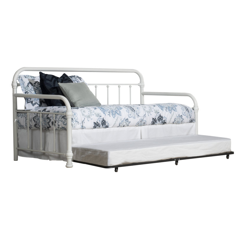 Lit double en métal Shumacker avec tiroir-lit, Blanc