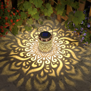 2 Pack Solar Outdoor Lanterns Gold Hanging Lights Waterproof Garden Decor Yard Art Patio Metal Led Warm Light