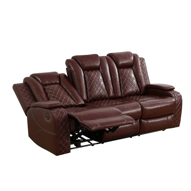 Canapé inclinable électrique en cuir 83,5 po avec table rabattable centrale, Rouge