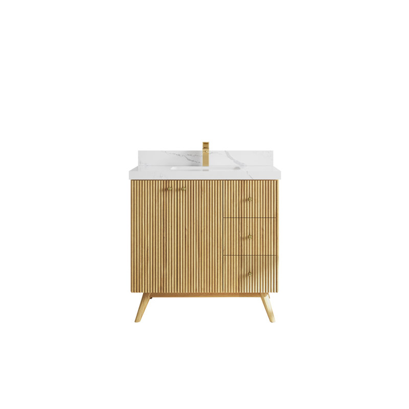 Izzat 36'' Single Bathroom Vanity with Top, Calacatta Laza