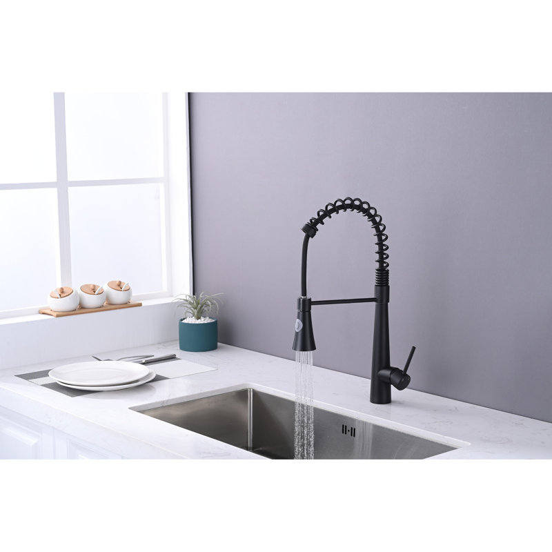 Robinet de cuisine noir mat, avec douchette rétractable et support magnétique, acier inoxydable noir