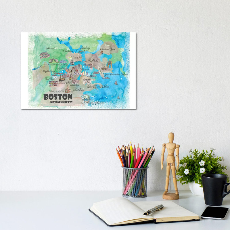 Boston, Massachusetts Travel Poster by Markus & Martina Bleichner - Wrapped Canvas Gallery-Wrapped Canvas Giclée