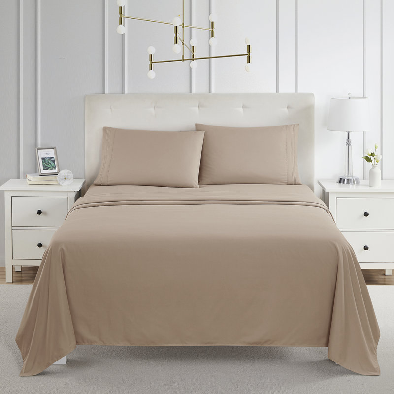  Ensemble de draps double brossé de luxe pour hôtel avec draps et taies d'oreiller très doux, Sable taupe, Simple TG