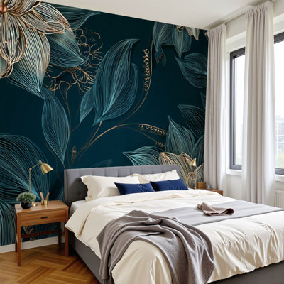 Peel and Stick Wallpaper Abstract elegant seamless hand drawn chrysanthemums flowers leaves Wall Murals 100"H x 144"W Removable PVC Wall Paper Self-Adhesive Wall Decor for Bedroom Living Room Home Office
