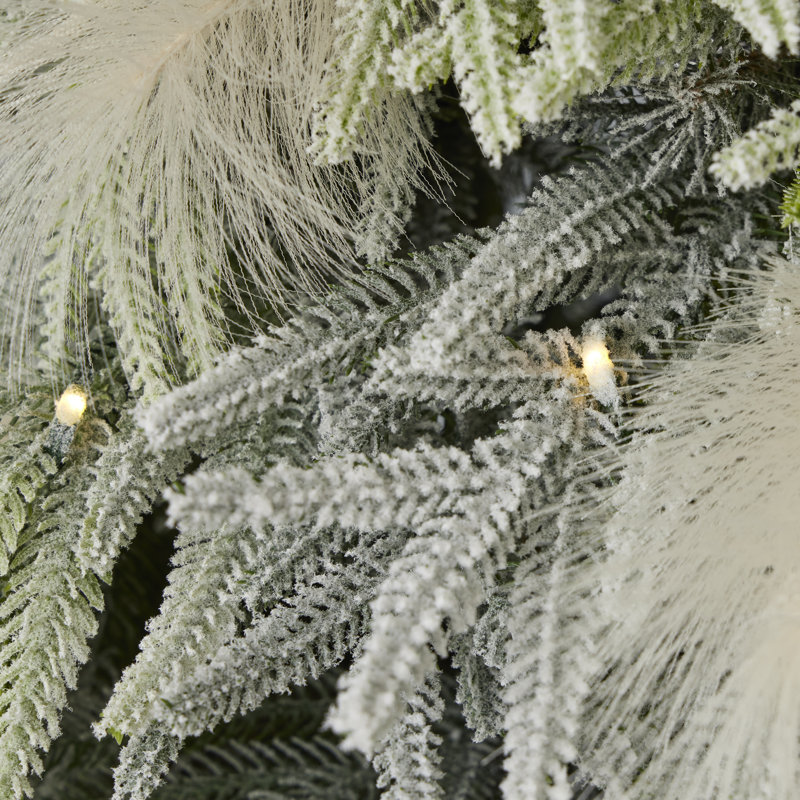 9 FT Snow-Dusted Pine and Pampas Christmas Tree with Warm White LED Lights
