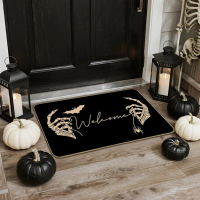 Halloween Door Mat Funny Skull Outdoor Mat Black Horror Non Slip Halloween Home Decor Doormat Indoor Enterway Floor Welcome Mats, 17''X 30'' (Black, 17''x 30'')
