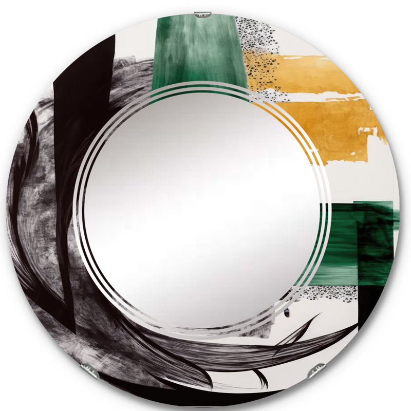 Ouen Modern Green Art Deco VI - Miroir mural moderne transitionnel, 24 po x 24 po