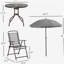 Ensemble de salle à manger de patio pour 4 personnes avec parasol, table d'extérieur et 4 chaises pliantes et table ronde en verre Outsunny pour le jardin, la cour et la piscine, gris-1935006439