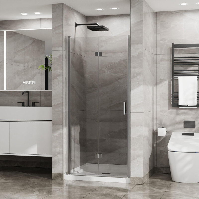 34"W x 72"H Bifold Frameless Glass Shower Door, Chrome