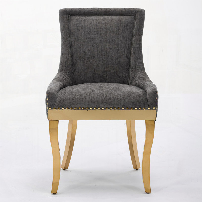 Chaises de salle à manger rembourrées en chenille avec pieds en métal, Gris