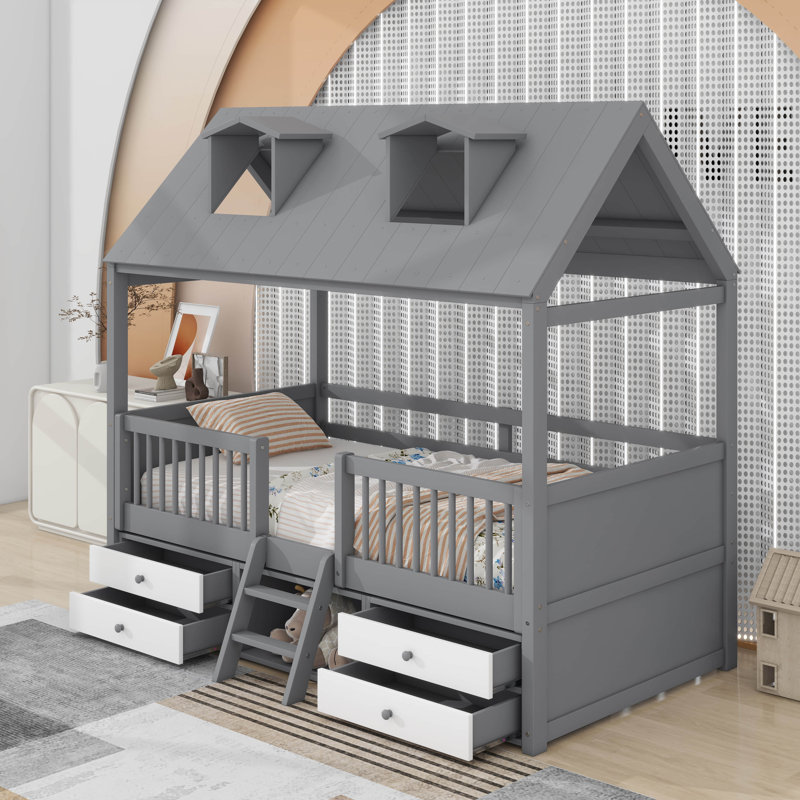Lit en bois, Gris, Simple