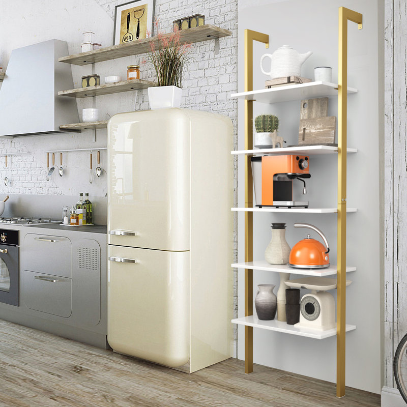 Klowi Ladder Bookcase, Gold/White