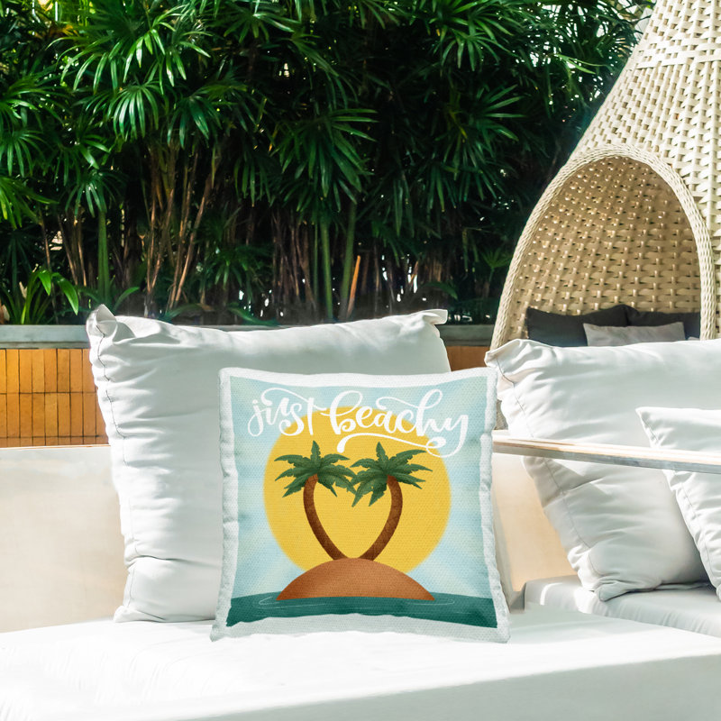 Coussin d'extérieur imprimé Just Beachy Tropical Island Design par Sarah Hickman