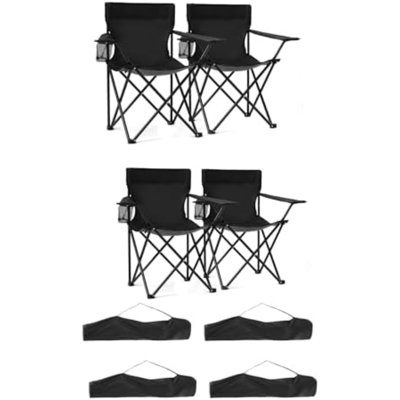 Ensemble de 4 chaises de camping pliantes pour chaise de plage pliante avec porte-gobelet et sac de transport pour les sports d'extérieur, la pêche, la randonnée, les voyages, le pique-nique, la cour arrière (noir, 4 pièces)