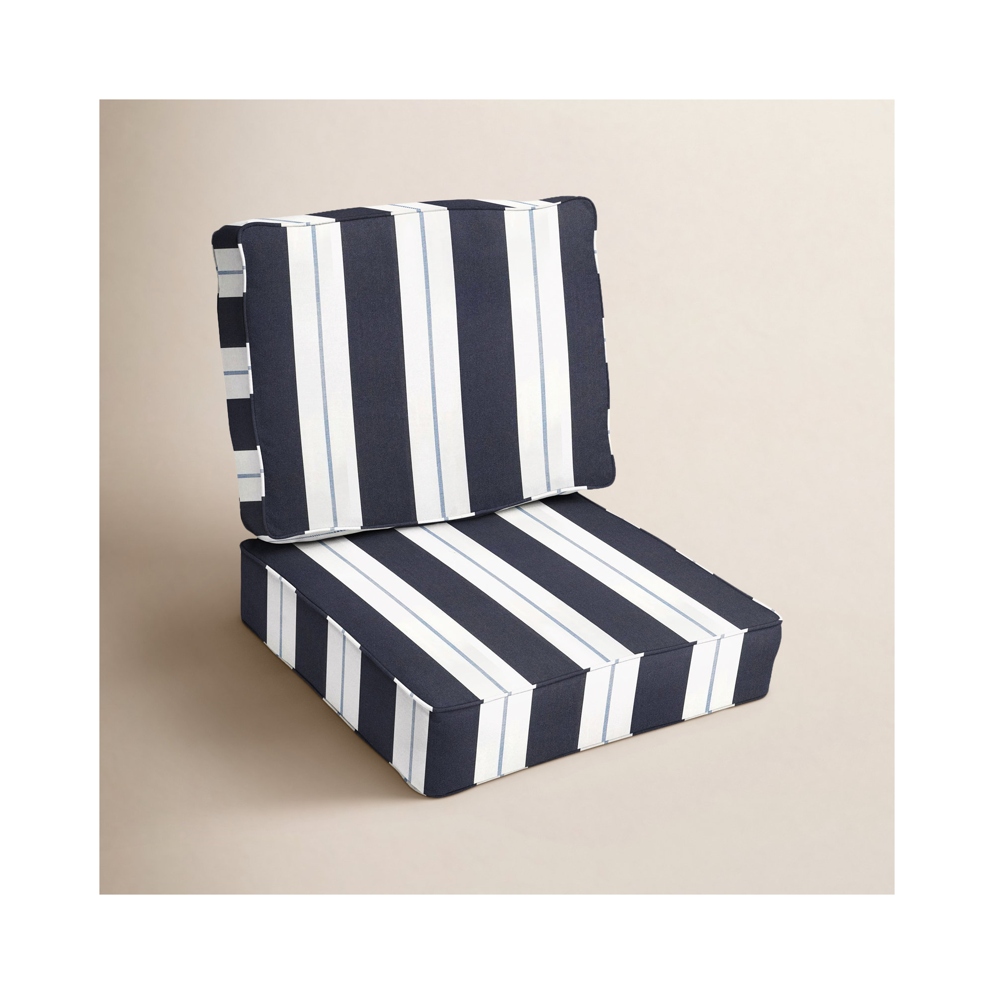 Deana Indoor/Outdoor Sunbrella Striped Seat/Back Cushion, Navy Stripe Sunbrella®, 25" W x 25" D