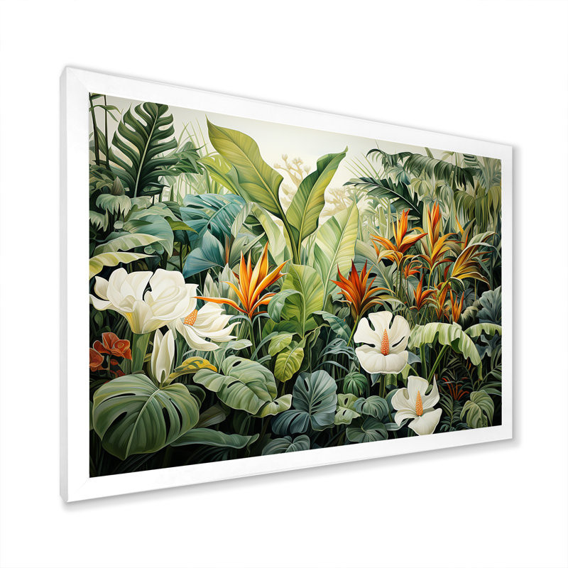 Décoration murale blanche botanique contemporaine Jungle Wonders - Plantes, Cadre simple blanc, H 24 po x l 32 po x P 1 po