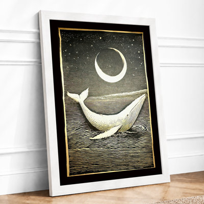 Whale Beneath Stars Vintage 1 Piece Single Picture Frame Wall Art